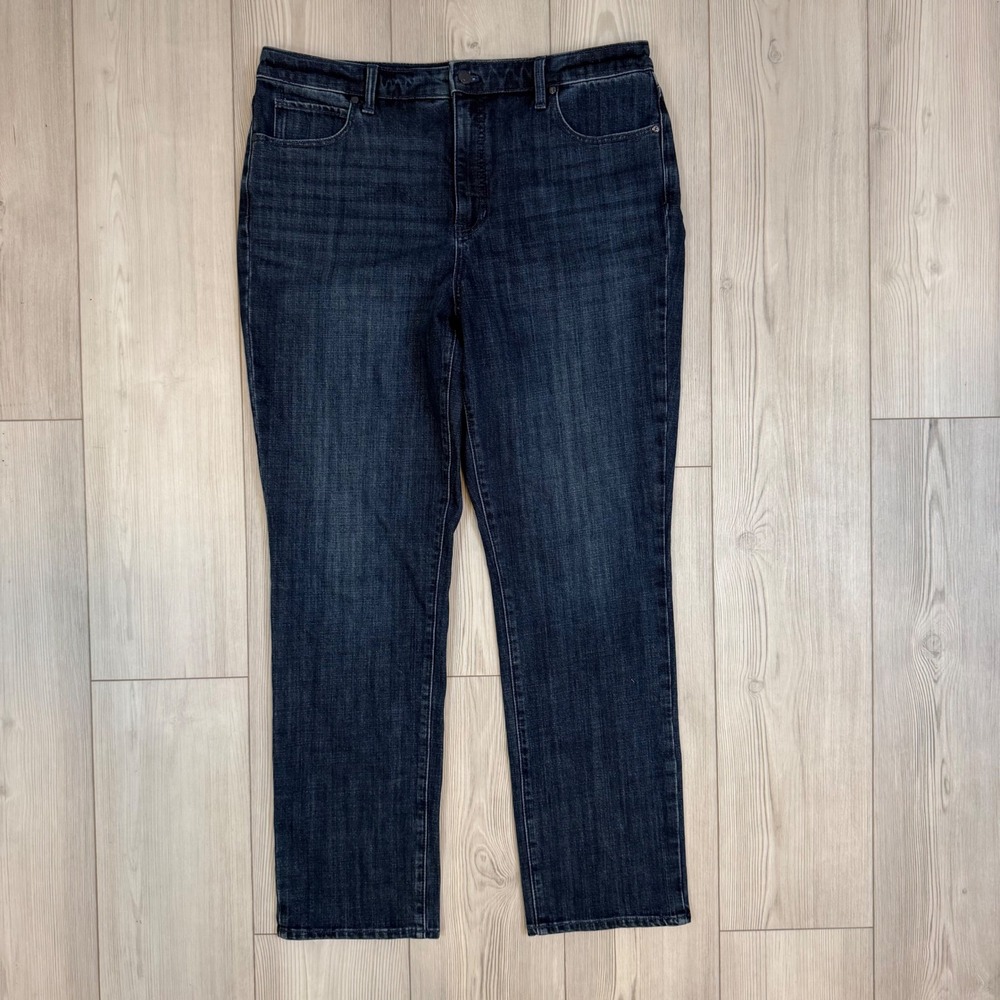 Talbots Straight Leg Jeans Womens 14 Dark Blue Florence Wash Stretch Denim